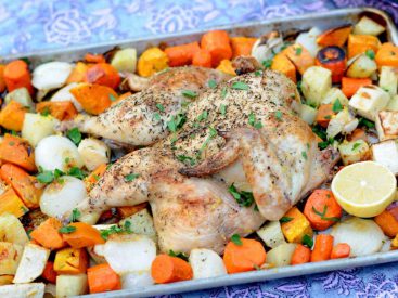 Recipe: Sheet Pan Spatchcock Chicken with Lemon and Root Vegetables