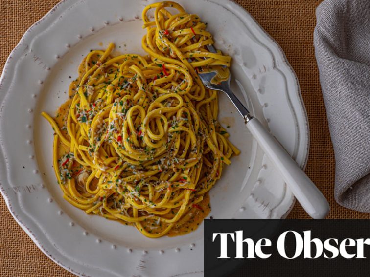 Tagliarini with dressed crab recipe by Tim Siadatan