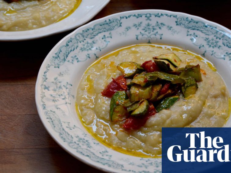 Rachel Roddy’s recipe for broad bean favata with courgettes and tomatoes