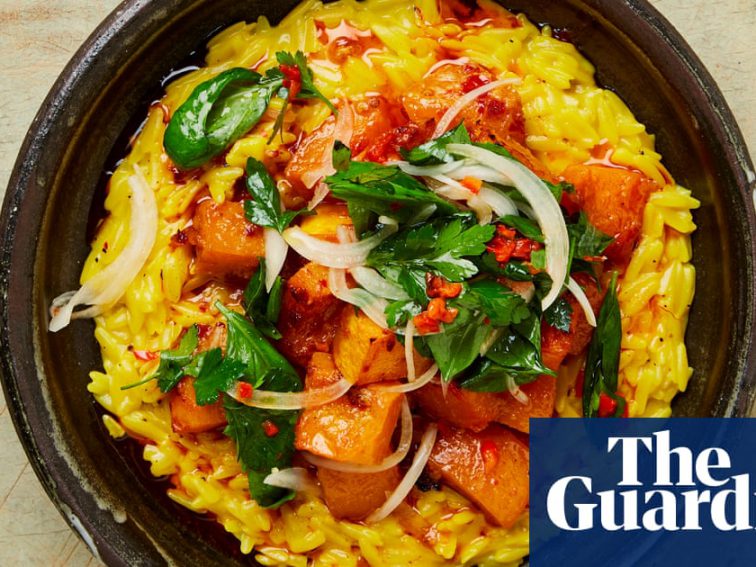 Ixta Belfrage’s vegan recipe for creamy saffron orzo with roast butternut and scotch bonnet