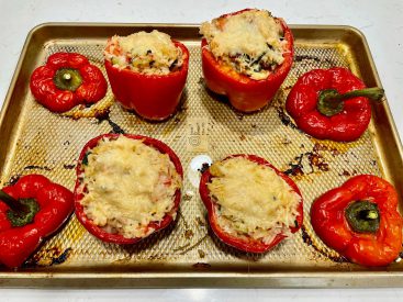 Princess Diana's stuffed bell pepper recipe made with rice and crispy bacon bits is a healthy, simple meal that's perfect for weeknight dinners