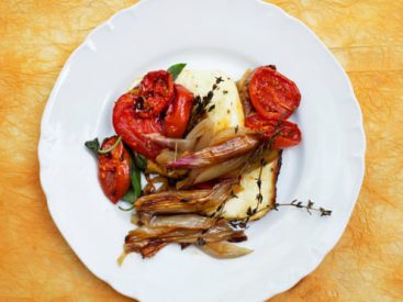 Nigel Slater’s recipe for halloumi, tomatoes and basil