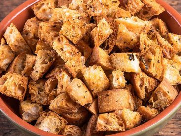 Skillet Garlic Croutons Recipe Is a Simple Salad & Soup Topper