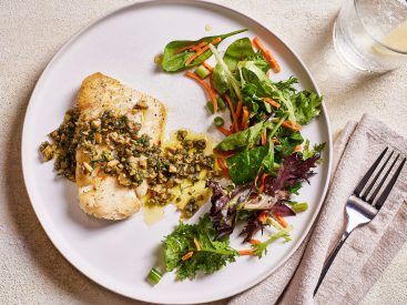 Simply seared fish gets a briny finish with this caper-olive salsa